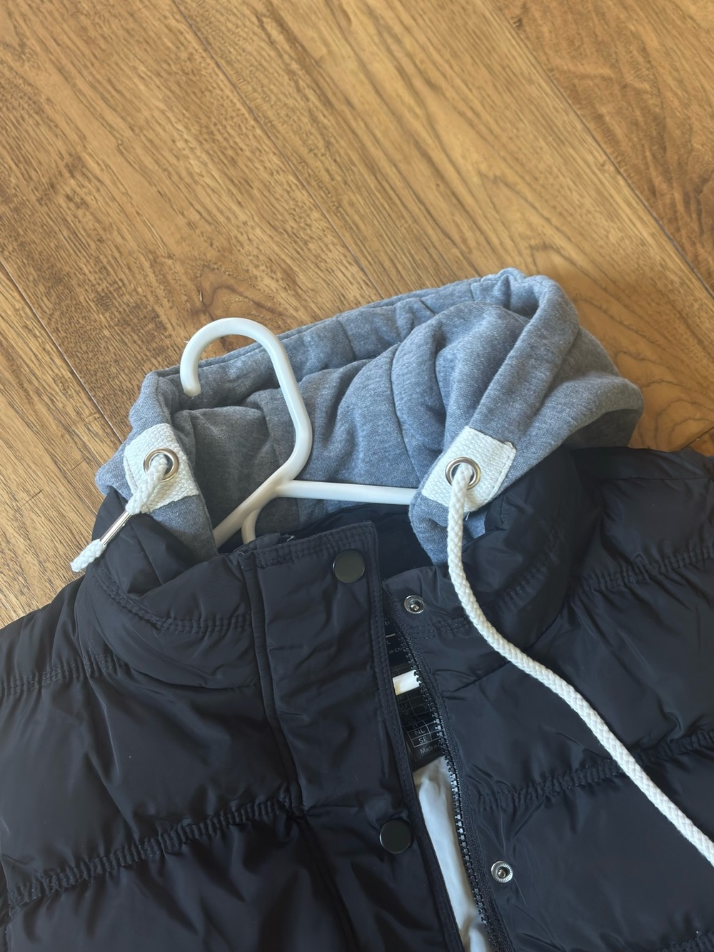 Women's Black Quilted Puffer Vest with Gray Hood - Picture 3 of 4